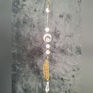 Crystal Feather Pendant Charm - Iridescent Pink Accent